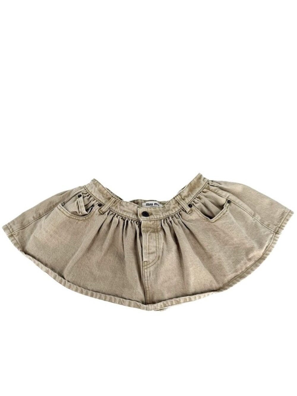 Miu Miu Skirt Logo Denim Mini Beige Cotton Spring Summer 36